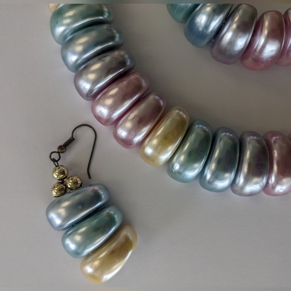 RARE! EVC 80's PLASTIC CHUNKY METALLIC PASTEL JEWELRY SET - Picture 7 of 12